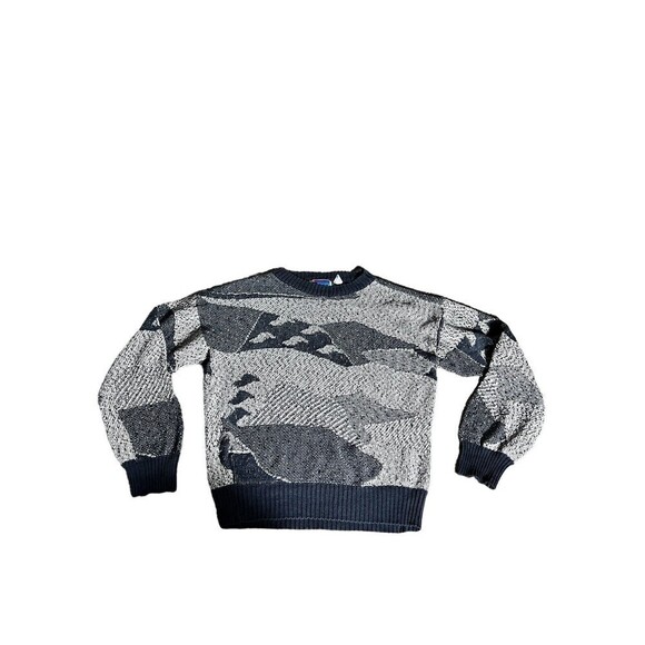 Vintage Large Sweater Graphix Abstract All Over Pattern Black Grey Crosby Y2K - Picture 2 of 5